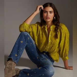 NWT Anthropologie Pilcro Bella Embroidered Button Down Size Small Petite